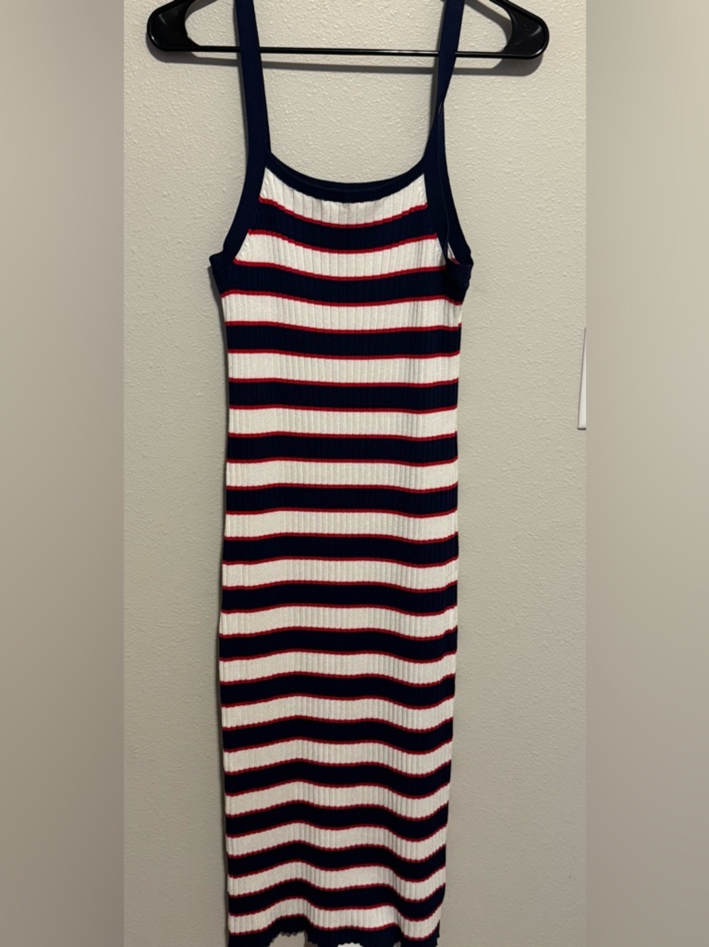 89th & Madison Navy, White & Red Striped Ribbed Midi Tank Dress Size Large